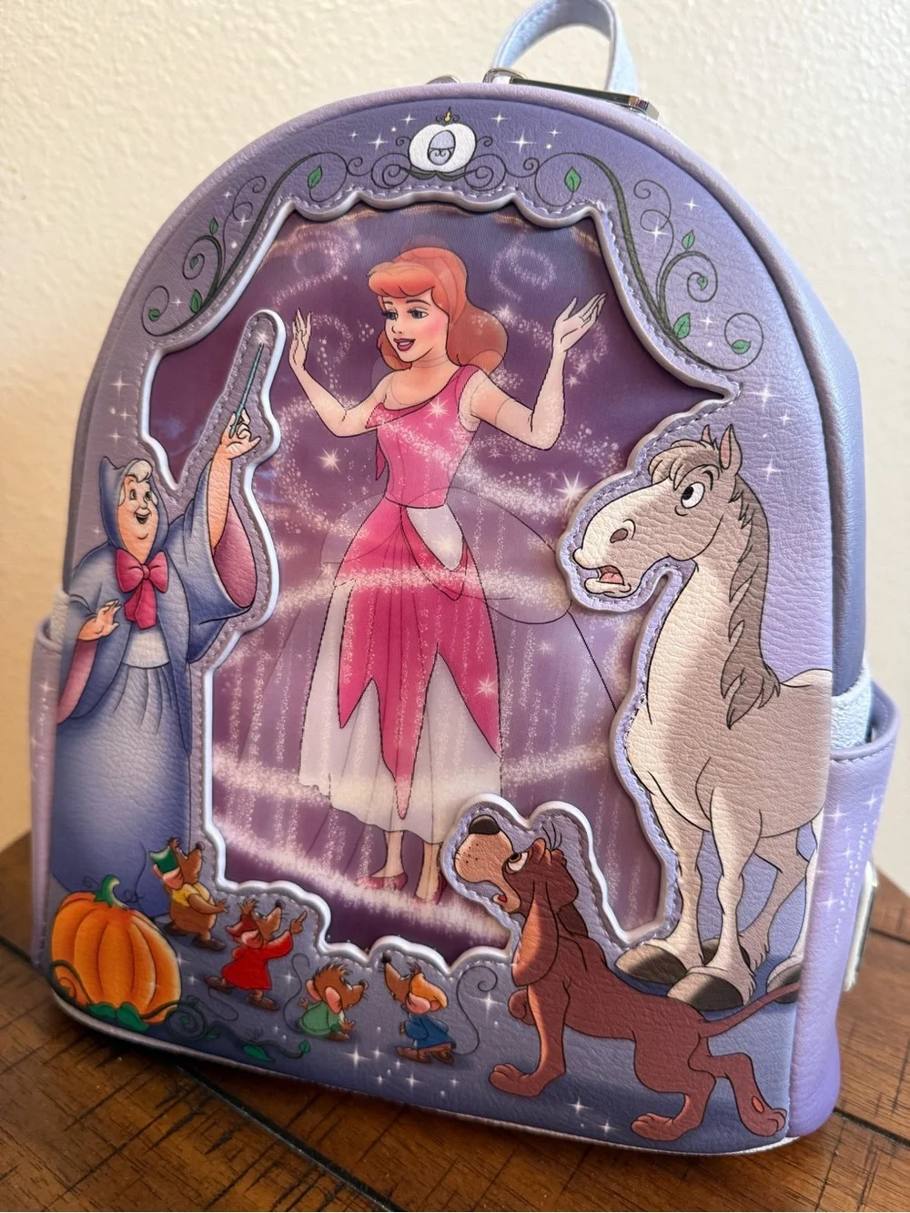 Loungefly Cinderella Mice & Pumpkins Mini Backpack in Purple with Orange Accents